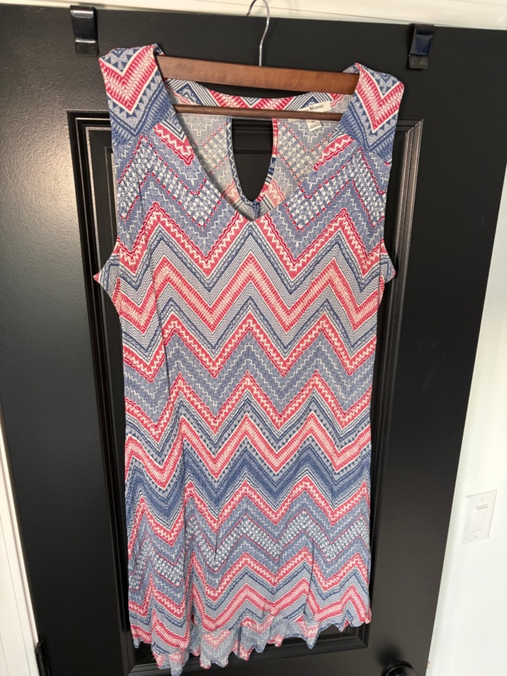 Studio Works Blue, Red & White Chevron High-Low Dress